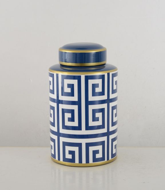 Hovedbilde Greek Key Medium - Keramisk krukke m/lokk
